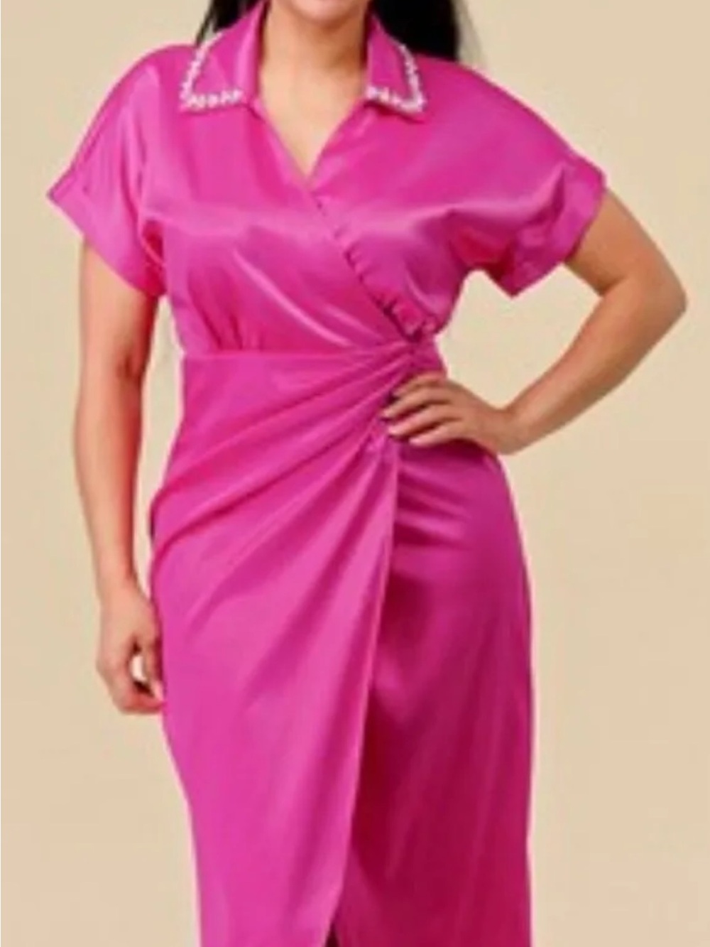 Fuchsia Wrap-Front Sheen Dress Like The Moon Medium